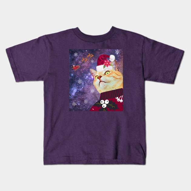 Cosmic Cat says Happy Holidays Kids T-Shirt by Bloom Photography